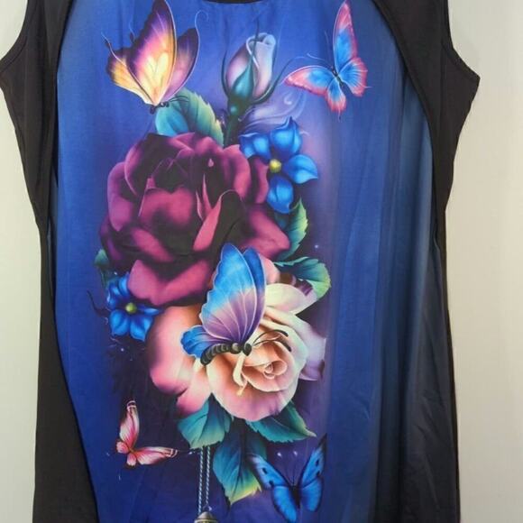 Rosegal Blue & Black Floral Front Cut Out Sleeveless Top Large NWT - Picture 3 of 7